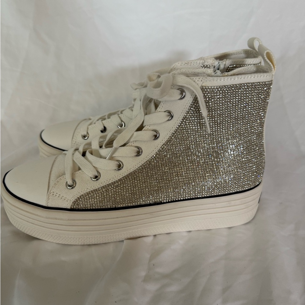 New (no box) Steve Madden Silver Beaded High-Top Sneakers
